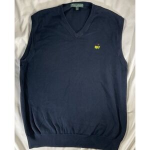 Masters Collection Men's Size L Navy V Neck Cotton Sweater Vest Logoed 134